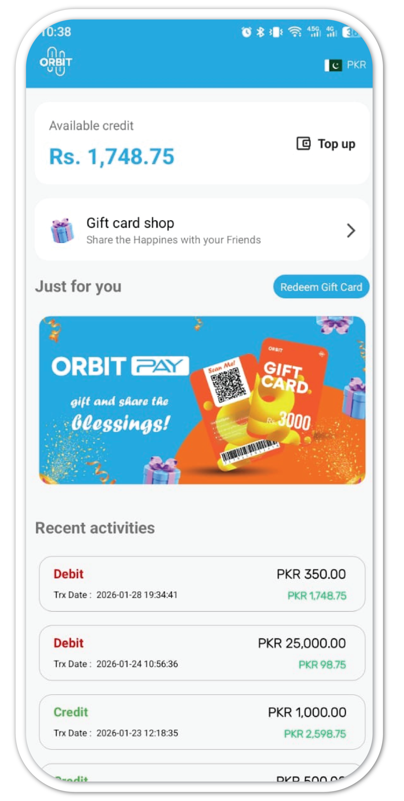 Orbit app interface showing booking features
